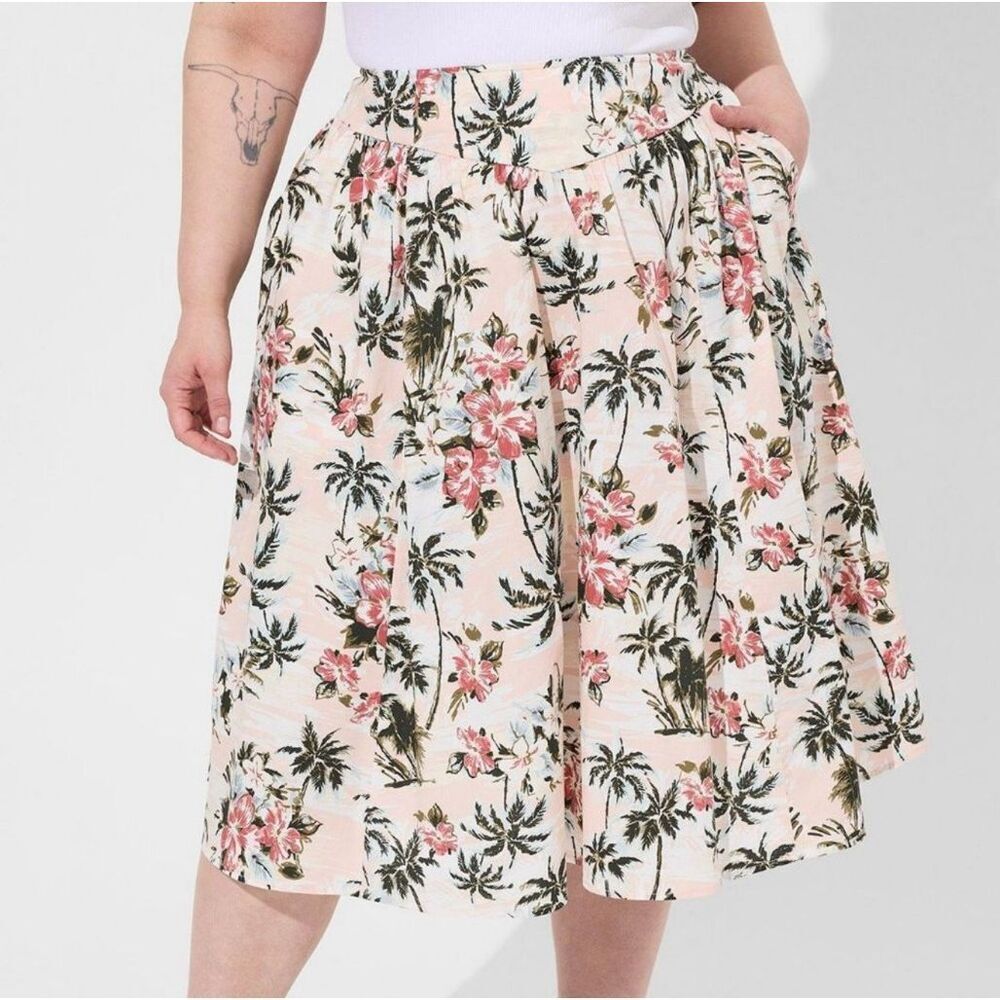 Torrid Pink and Green Floral A-Line Skirt